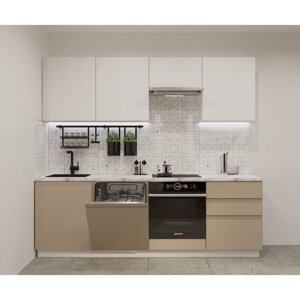 Кухонный гарнитур Лайн-42 2400х600 белый/Тальк, Пикрит/Мрамор белый
