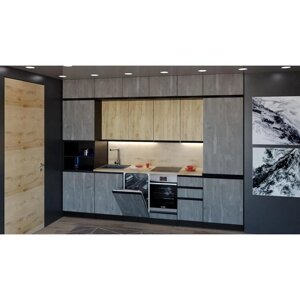 Кухонный гарнитур трехуровневый Адажио люкс 3000х600 Дуб золотой, бетон темный/Венге