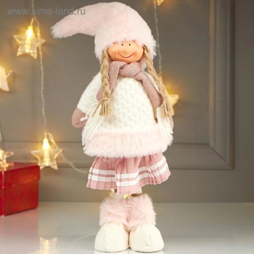 Кукла интерьерная "Девочка в белой шубке и плиссированной розовой юбке" 44х9х15 см