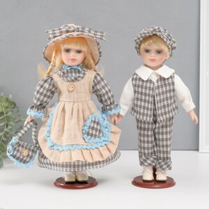 Кукла коллекционная парочка "Алёна и Антон, наряд в клеточку" набор 2 шт 30 см
