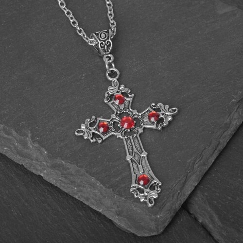 Кулон «Готика» крест, цвет красный в серебре, 52,5 см