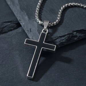 Кулон «Крест» перспектива, цвет чёрный в серебре, 70 см