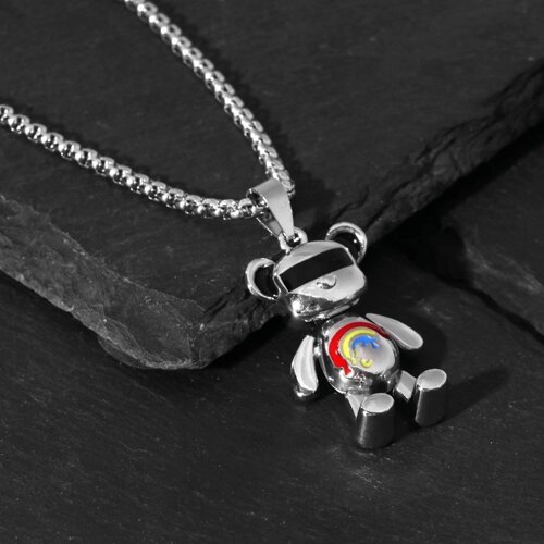Кулон «Мишка» с радугой, цветной в чернёном серебре, 70 см
