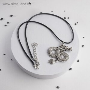Кулон на шнурке «Змей», цвет чернёное серебро на чёрном шнурке, 42 см