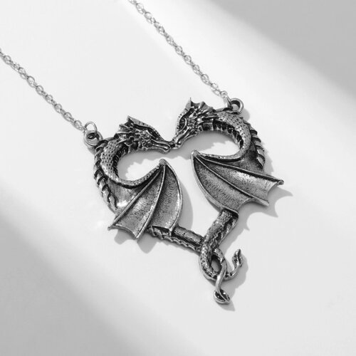 Кулон «Сердце» с дракончиками, цвет чернёное серебро, 45 см