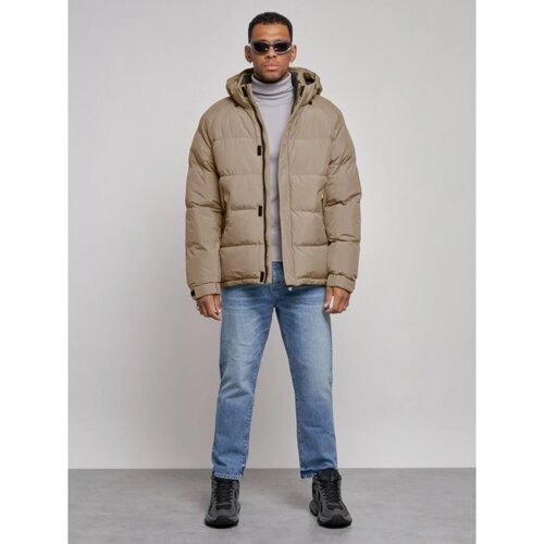 Куртка спортивная болоньевая мужская зимняя, размер 58, цвет бежевый