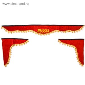 Ламбрекен лобового стекла со шторками Skyway 180см/60х60 см, "Россия", красный