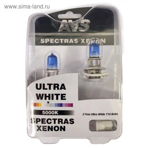 Лампа автомобильная AVS SPECTRAS Xenon 5000K, H3, 12 В, 75 Вт,T10, набор 2 шт