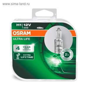 Лампа автомобильная Osram Ultra Life, H1, 12 В, 55 Вт, набор 2 шт, 64150ULT-HCB