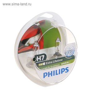 Лампа автомобильная Philips, LongLife EcoVision, H7, 12 В, 55 Вт, PX26d, 2шт