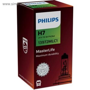 Лампа автомобильная Philips MasterLife, H7, 24 В, 70 Вт, 13972MLC1