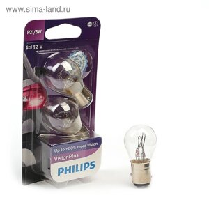 Лампа автомобильная Philips Vision Plus +60%P21/5W, 12 В, 3 Вт, 12499 VPB2, набор 2 шт
