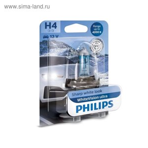 Лампа автомобильная Philips WhiteVision ultra, H4, 12 В, 60/55 Вт, 12342WVUB1