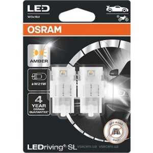 Лампа osram W21W 12 в, LED 1,3W (W3x16d) amber ledriving SL, блистер 2 шт 7505DYP-02B