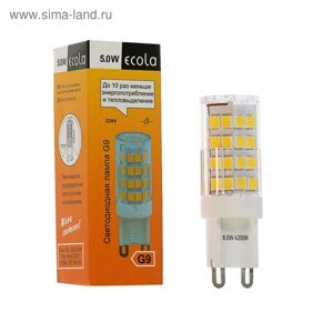 Лампа светодиодная Ecola Corn Micro, G9, 5 Вт, 4200 K, 320°50x15 мм, дневной белый
