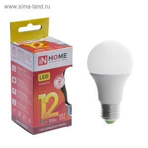 Лампа светодиодная IN HOME LED-A60-VC, е27, 12 вт, 230 в, 3000 к, 1140 лм