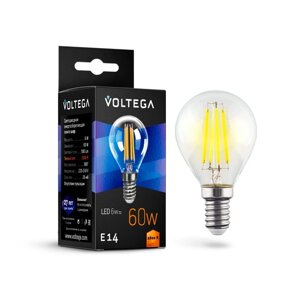 Лампа Voltega 7021, 6Вт, 4,5х4,5х7,8 см, E14, 580Лм, 2800К, цвет прозрачный