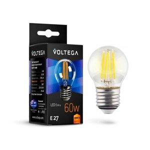 Лампа Voltega 7023, 6Вт, 4,5х4,5х7,4 см, E27, 580Лм, 2800К, цвет прозрачный