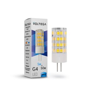 Лампа Voltega 7184, 5Вт, 1,6х1,6х4,5 см, G4, 460Лм, 4000К, цвет прозрачный