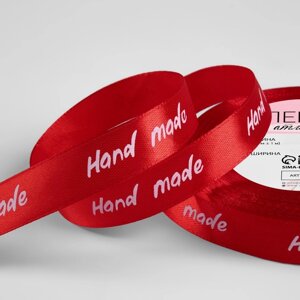 Лента атласная «Hand Made», 15 мм 23 1 м, цвет красный