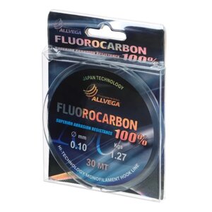 Леска монофильная ALLVEGA FX Fluorocarbon 100%диаметр 0.10 мм, тест 1.27 кг, 30 м, прозрачная