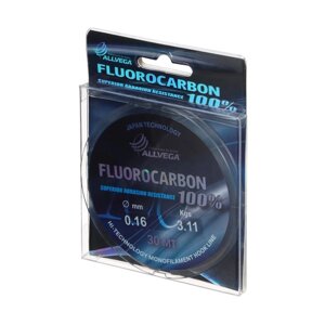 Леска монофильная ALLVEGA FX Fluorocarbon 100%диаметр 0.16 мм, тест 3.11 кг, 30 м, прозрачная