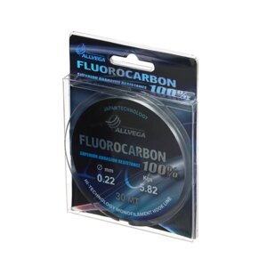 Леска монофильная ALLVEGA FX Fluorocarbon 100%диаметр 0.22 мм, тест 5.82 кг, 30 м, прозрачная