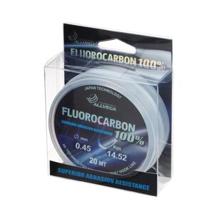 Леска монофильная ALLVEGA FX Fluorocarbon 100%диаметр 0.45 мм, тест 14.52 кг, 20 м, прозрачная