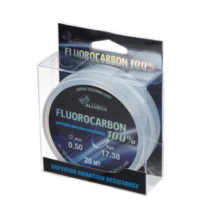 Леска монофильная ALLVEGA FX Fluorocarbon 100%диаметр 0.50 мм, тест 17.83 кг, 20 м, прозрачная