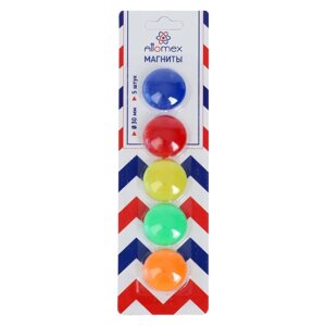 Магниты для досок 30 мм, 5 штук, Attomex 5 цветов, в картонном блистере, МИКС х 4 цвета, картонная коробка