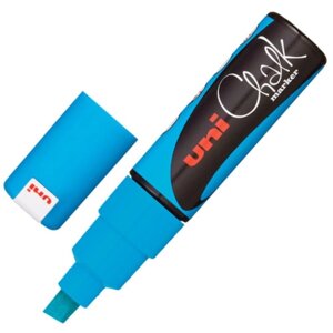 Маркер меловой UNI "Chalk", 8 мм, влагостираемый, для гладких поверхностей, синий, PWE-8K L. BLUE