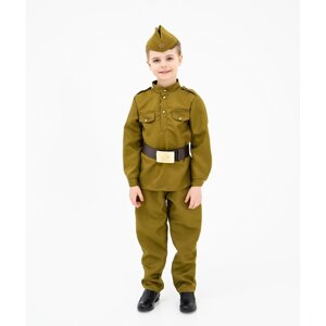 Маскарадный костюм военного для мальчика с пилоткой, ремень, габардин,п/э,р-р 40. р. 146-152