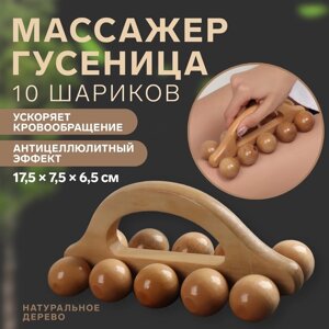 Массажёр «Гусеница», универсальный, 17,5 7,5 6,5 см, 10 шариков, деревянный