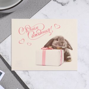 Мини-открытка "С Днём Рождения! кролик, 7х9 см