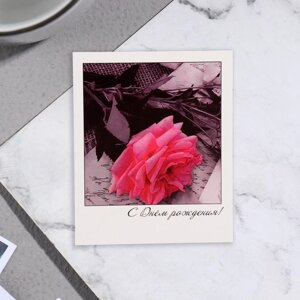 Мини-открытка "С Днём Рождения! розовая роза, 9х11 см