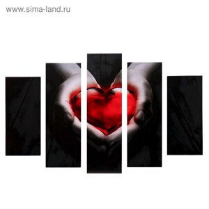 Модульная картина "Красное сердце"2-23х52; 2-24х70; 1-24х80) 120х80см