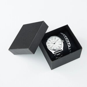 Мужской подарочный набор Bolingdun 2 в 1: наручные часы, браслет, d-4.2 см, микс