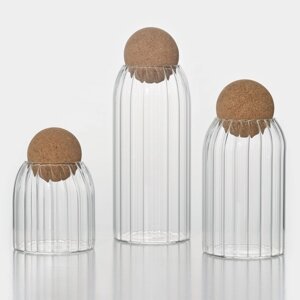 Набор банок стеклянных для сыпучих продуктов с пробковой крышкой BellaTenero «Эко», 3 предмета: 400/700/1000 мл