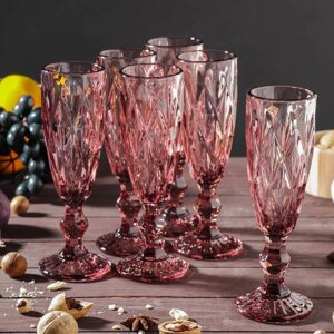 Набор бокалов из стекла для шампанского Magistro «Круиз», 160 мл, 720 см, 6 шт, цвет розовый