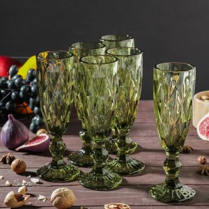 Набор бокалов из стекла для шампанского Magistro «Круиз», 160 мл, 720 см, 6 шт, цвет зелёный