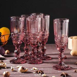 Набор бокалов из стекла для шампанского Magistro «Ла-Манш», 160 мл, 720 см, 6 шт, цвет розовый