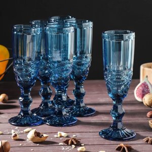 Набор бокалов из стекла для шампанского Magistro «Ла-Манш», 160 мл, 720 см, 6 шт, цвет синий