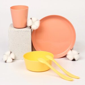 Набор детской посуды Lalababy Follow Me (тарелка, миска, стаканчик, 2 ложки), цвет розовый