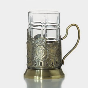 Набор для чая «Высоцкий», 2 предмета: подстаканник d=65 мм, стакан, латунь