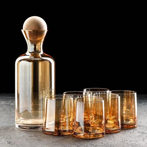 Набор для напитков из стекла «Эко», 7 предметов: графин 1 л, 1024,5, 6 стаканов 250 мл, цвет золотой