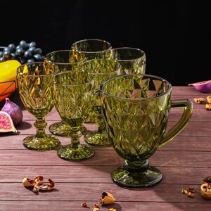 Набор для напитков из стекла «Круиз», 7 предметов: кувшин 1,1 л, 6 бокалов 300 мл, цвет зелёный