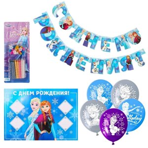 Набор для праздника "С Днем рождения", гирлянда, плакат, свечи 8 штук, шарики 5 штук, Холодное сердце