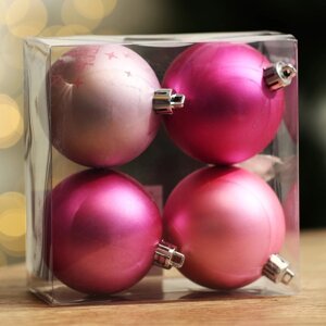 Набор ёлочных шаров «Верь в чудеса!d-6, пластик, 4 шт, нежно розовый и ярко-розовый