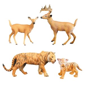 Набор фигурок «Мир диких животных: семья тигров и семья оленей», 4 фигурки