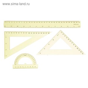 Набор геометрический: линейка 30 см, 2 угольника, транспортир, тонированный, МИКС